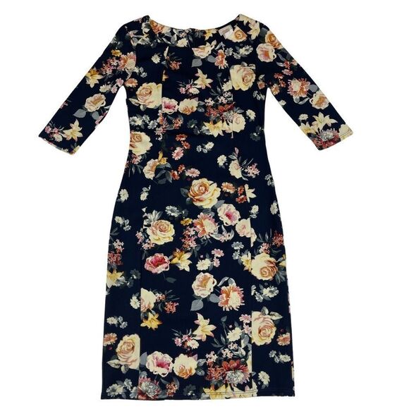 Moci by Purple Rain Dress CHLOE 3/4 Sleeved Navy Floral Women's Size Small - Picture 1 of 10